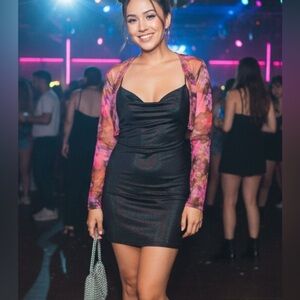 PrettyLittleThing Sheer Mesh Floral Bolero Cardigan US 14 EU 18 Festival Rave